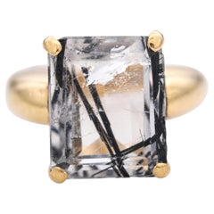 Vintage 14k Yellow Gold Sagenite Schorl in Quartz Ring