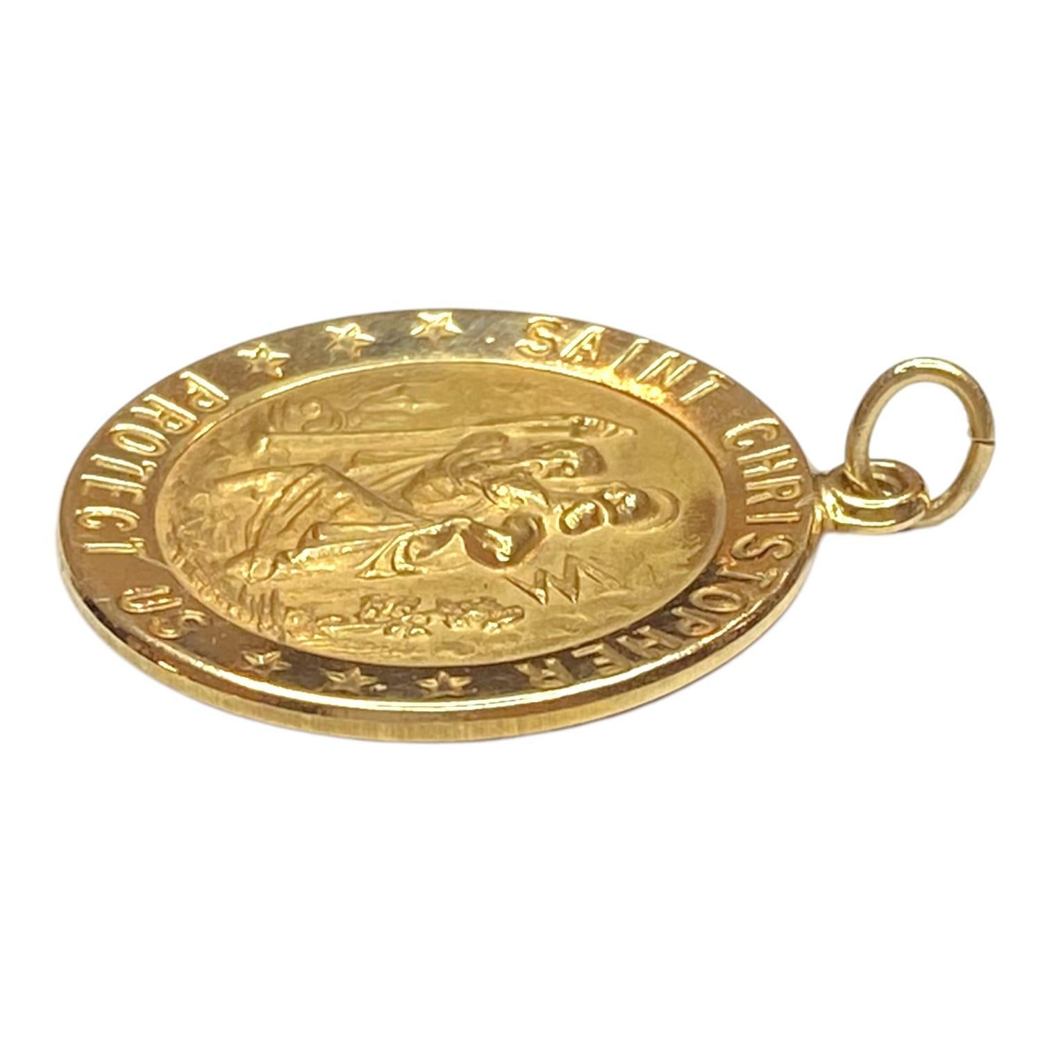 Vintage 14K Yellow Gold Saint Christopher Pendant In Good Condition In Henderson, NV