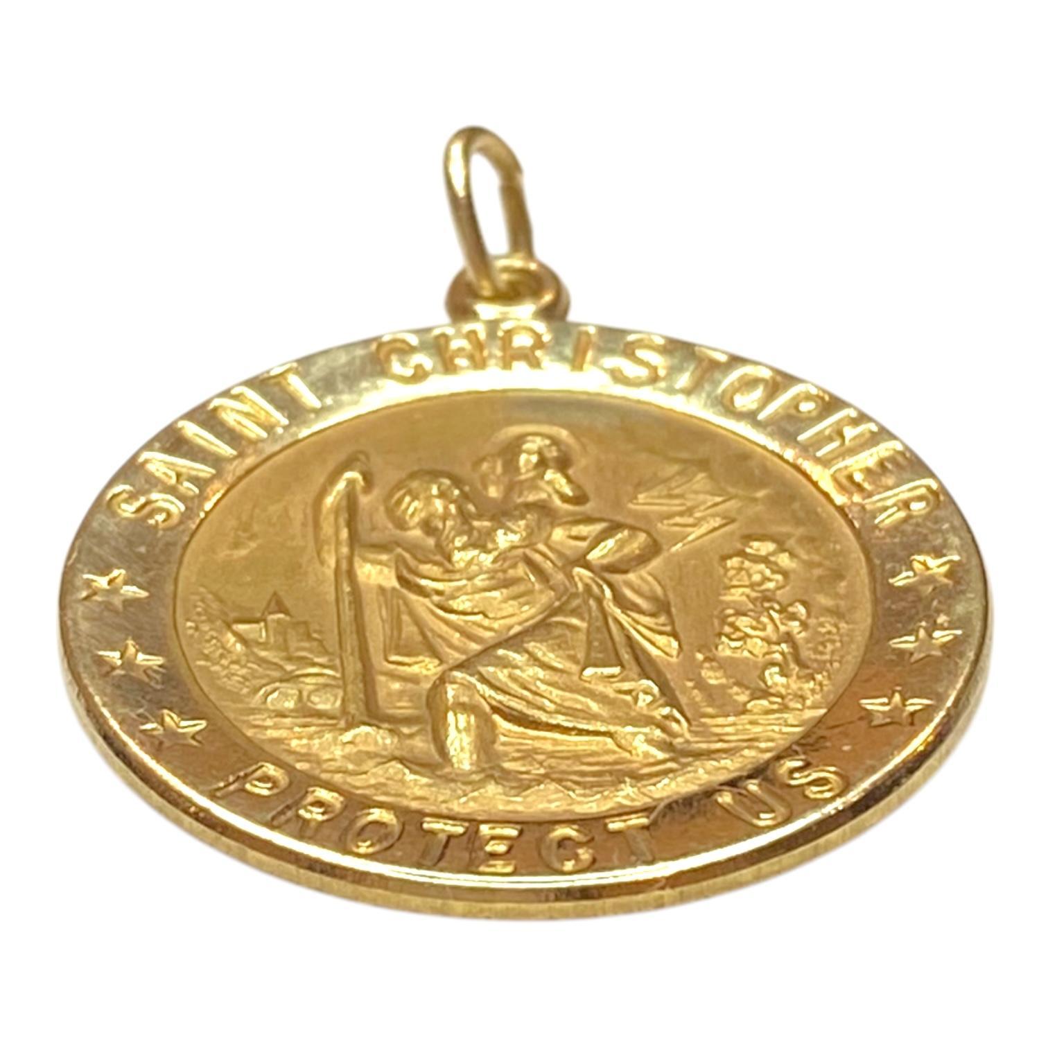 Women's or Men's Vintage 14K Yellow Gold Saint Christopher Pendant