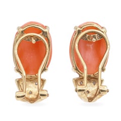 Vintage 14k Yellow Gold Salmon Coral Diamond Earrings
