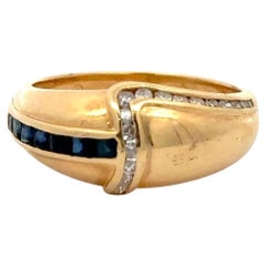 Vintage 14K Yellow Gold Sapphire and Diamond Crossover Band Ring