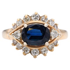 Vintage 14k Yellow Gold Sapphire and Diamond Evil Eye Statement Ring (Bague de déclaration pour l'œil du mal)