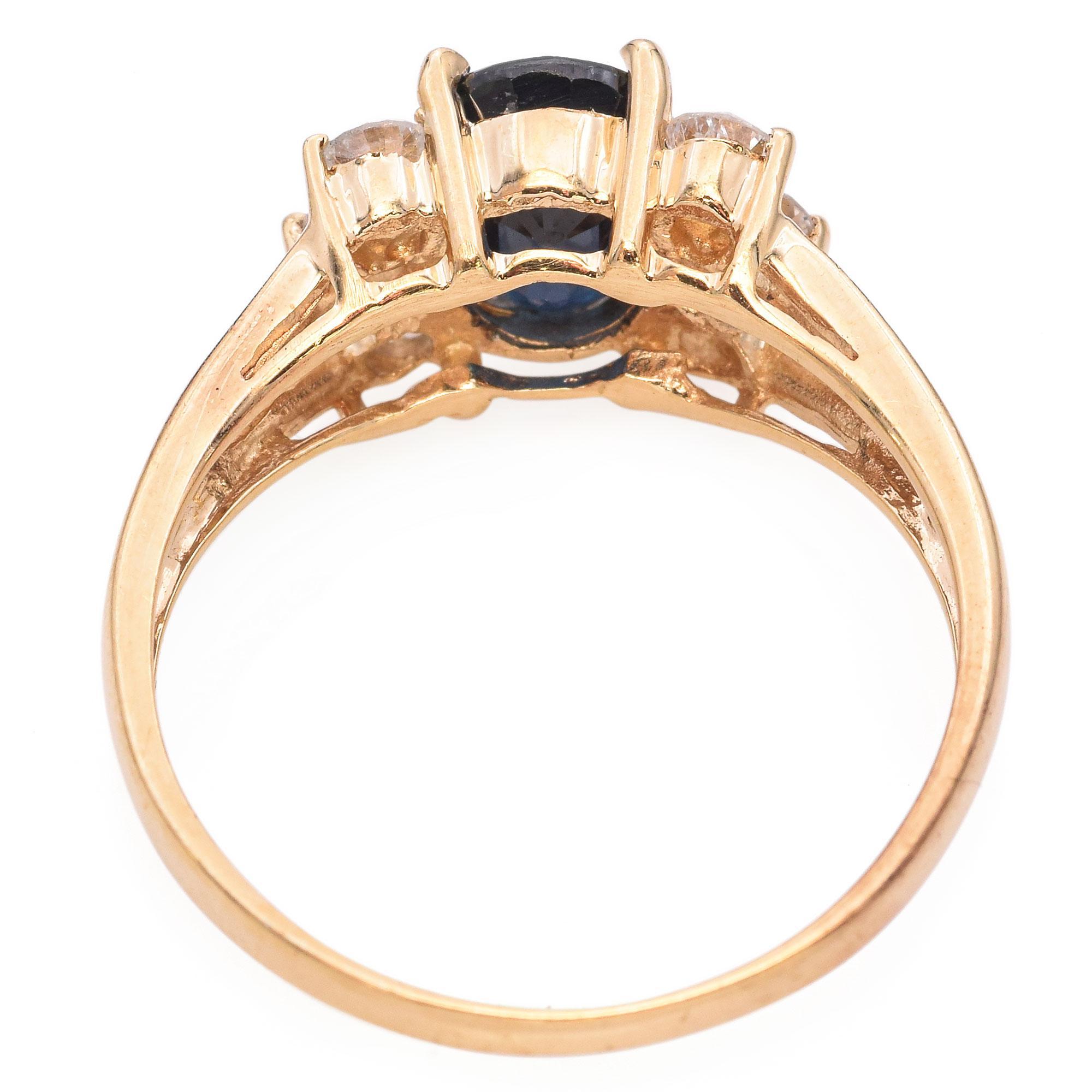 Women's Vintage 14k Yellow Gold Sapphire and Diamond Ring For Sale