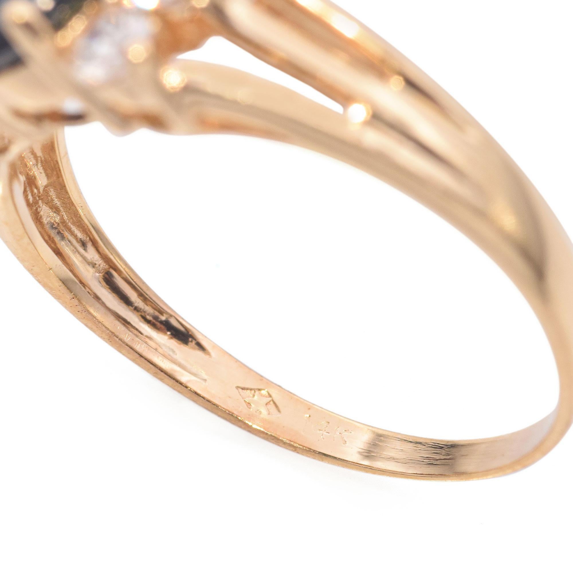 Vintage 14k Yellow Gold Sapphire and Diamond Ring For Sale 2