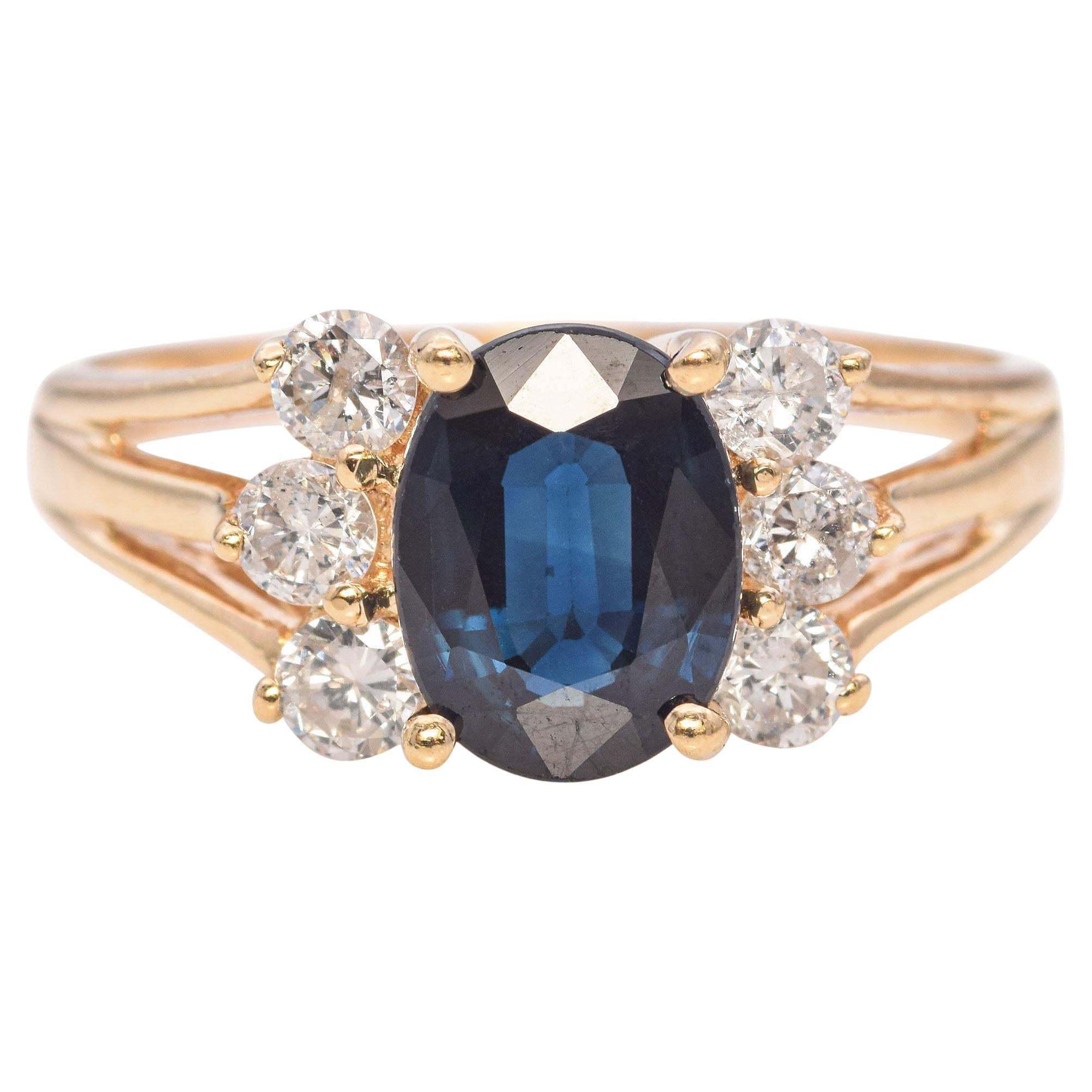 Vintage 14k Yellow Gold Sapphire and Diamond Ring
