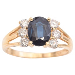 Bague vintage en or jaune 14 carats avec saphir et diamants