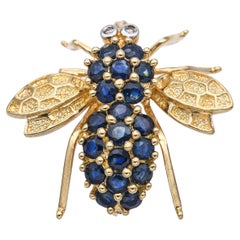 Vintage 14k Yellow Gold Sapphire Bumblebee Brooch