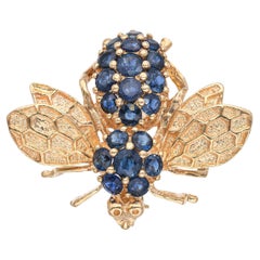 Spilla d'epoca in oro giallo 14k con zaffiro e calabroni