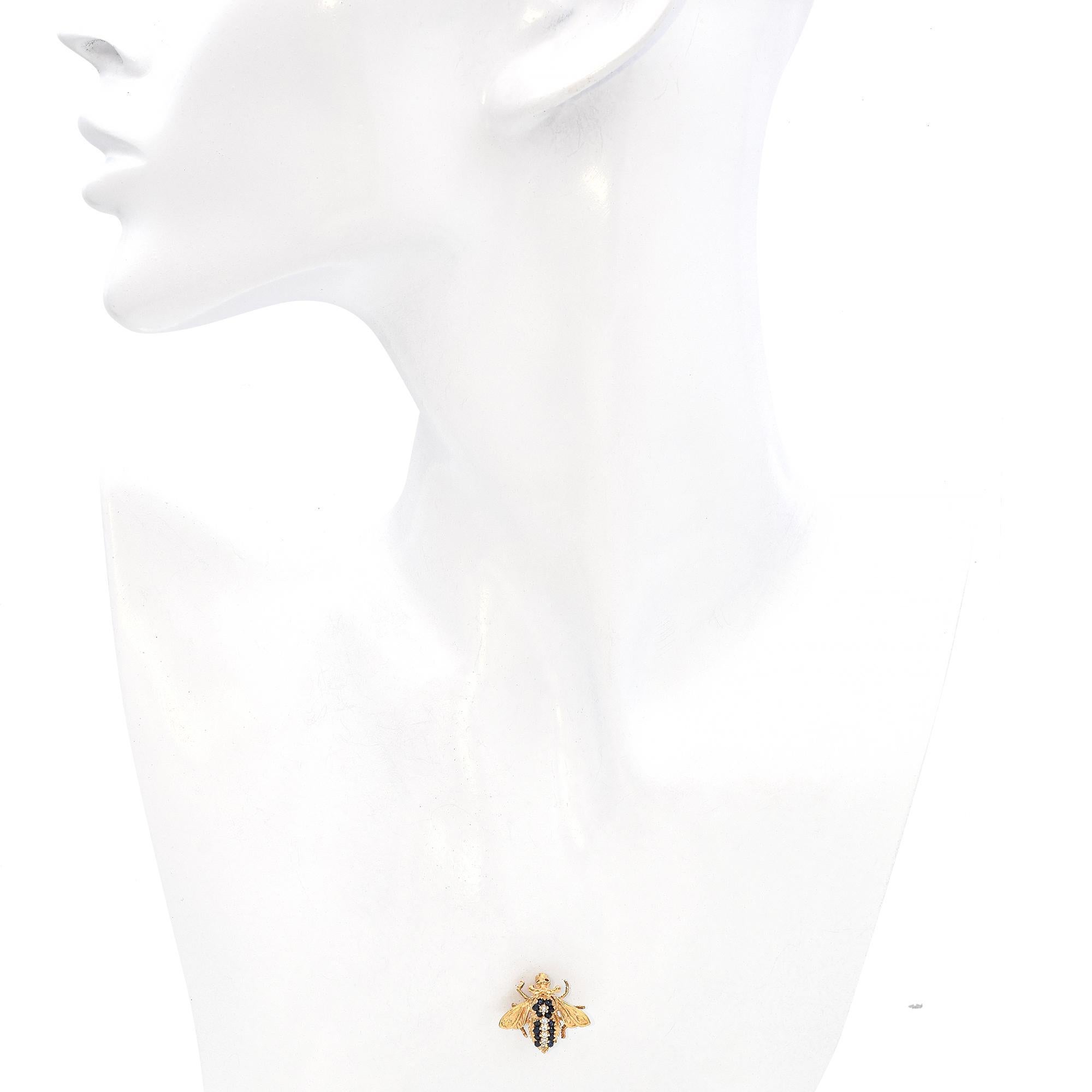 Round Cut Vintage 14k Yellow Gold Sapphire Diamond Bumblebee Brooch For Sale