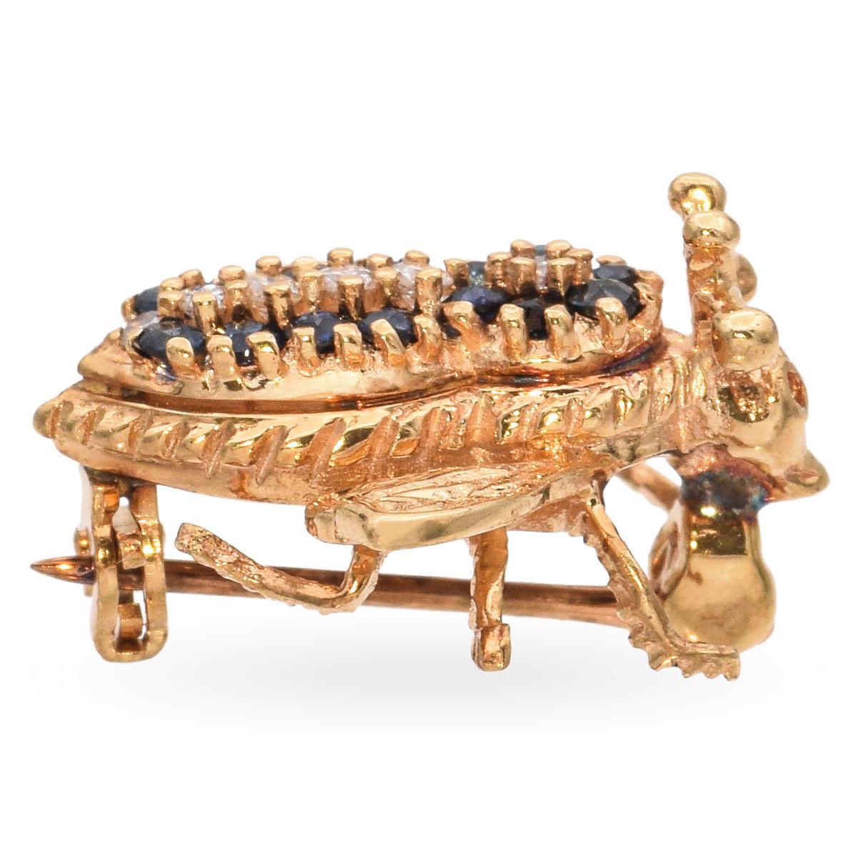 Vintage 14k Yellow Gold Sapphire Diamond Bumblebee Brooch For Sale 1