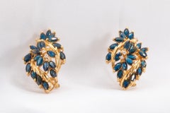 Vintage 14k Yellow Gold Sapphire & Diamond Earrings