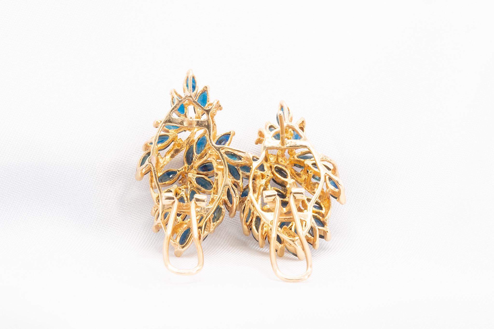 Vintage 14k Yellow Gold Sapphire & Diamond Earrings In Good Condition For Sale In Houston, TX