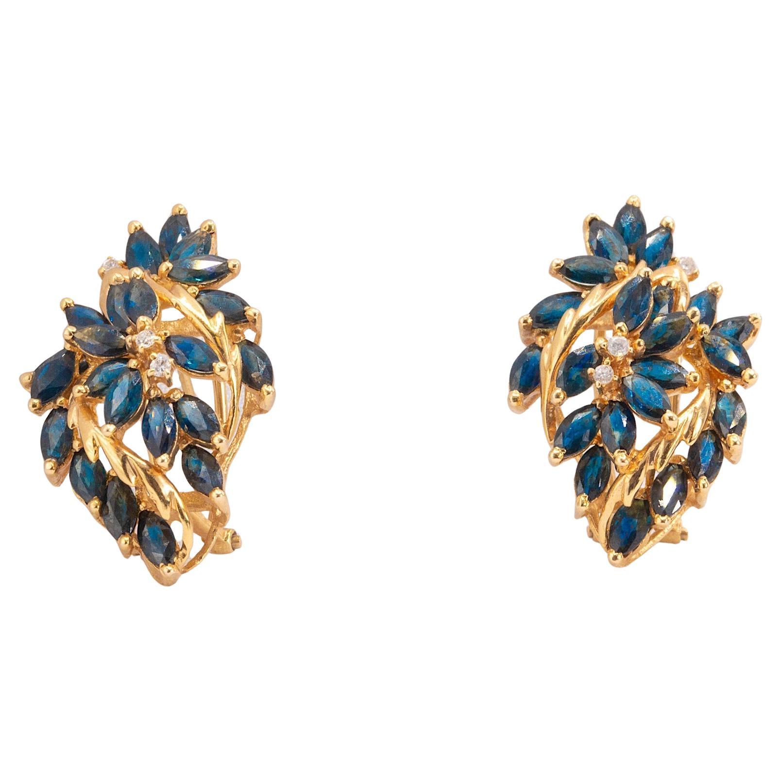 Ohrringe aus 14 Karat Gelbgold mit Saphir und Diamant