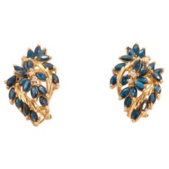 Pendientes vintage de zafiro y diamantes de oro amarillo de 14k