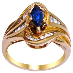 Vintage 14 Karat Yellow Gold Sapphire and Diamond Ladies Ring
