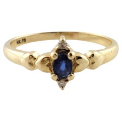 Vintage 14K Yellow Gold Sapphire Diamond Ring Size 6.5 #15878