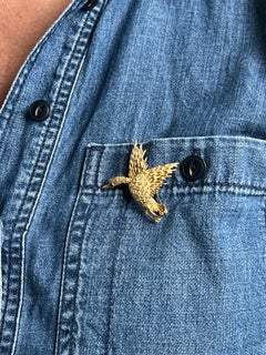 Vintage 14k Yellow Gold & Sapphire Flying Duck Brooch 1970s