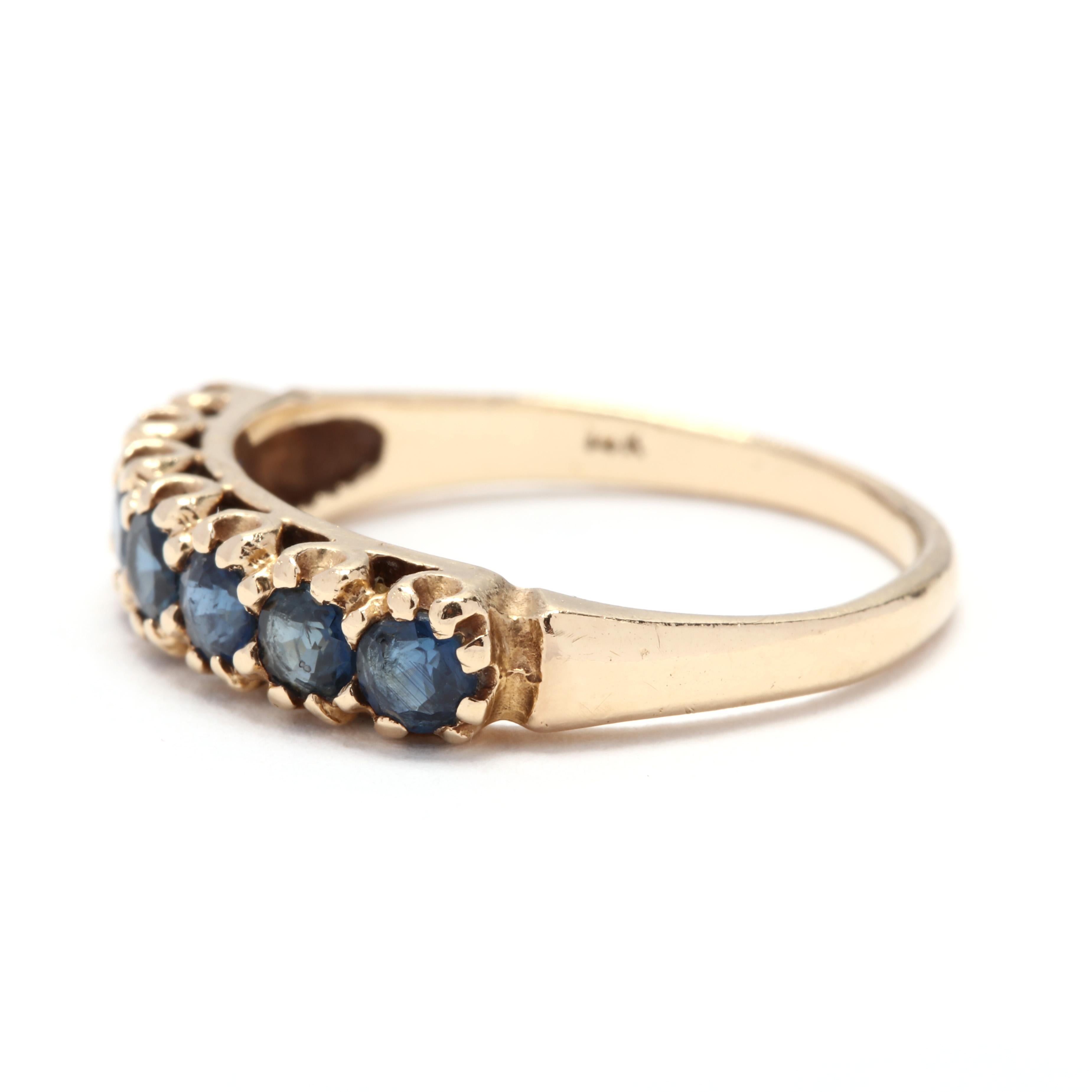 Round Cut Vintage 14 Karat Yellow Gold and Sapphire Stackable Band Ring