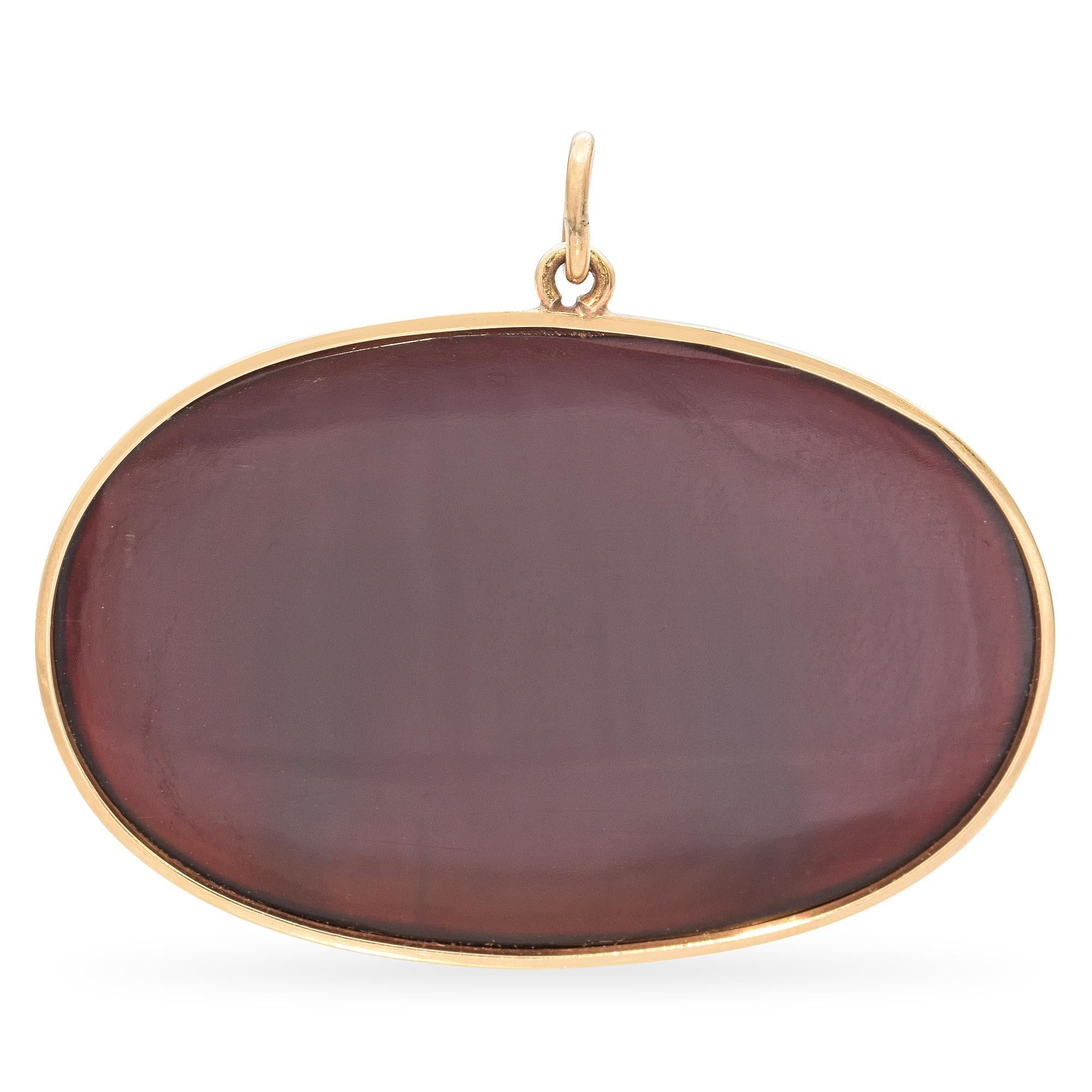 Women's Vintage 14K Yellow Gold Sard Arabic Amulet Pendant For Sale