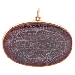 Vintage 14K Yellow Gold Sard Arabic Amulet Pendant