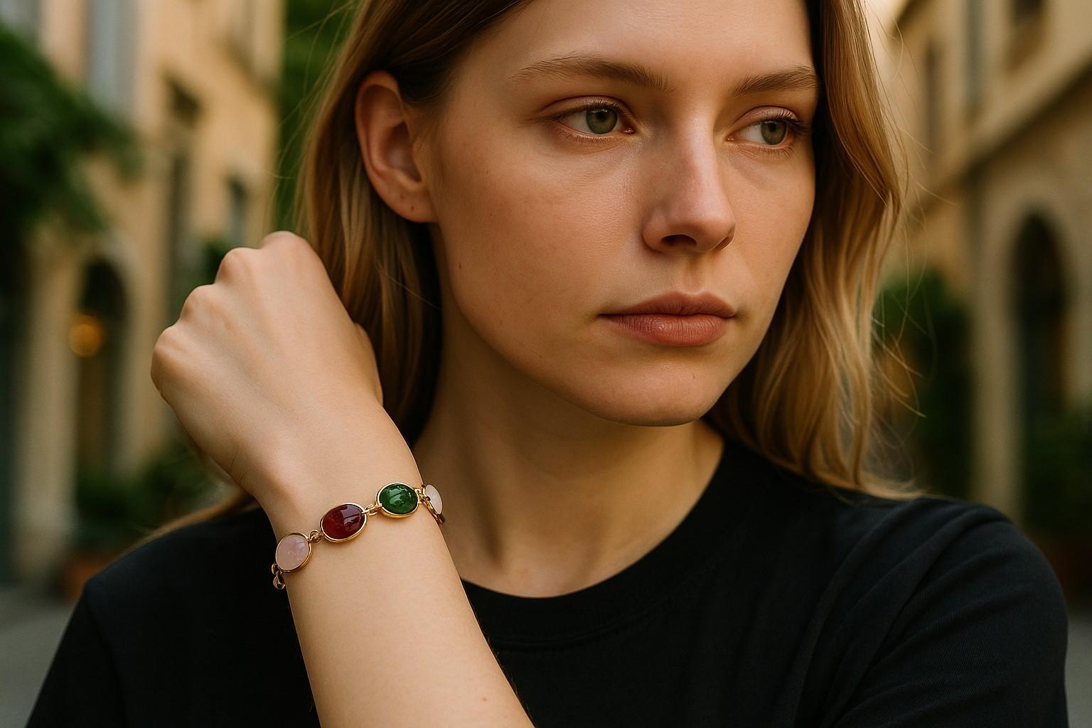 Celebrate timeless symbolism and bold color with this vintage 14K yellow gold scarab bracelet, a striking piece that bridges ancient inspiration with mid-century charm. This collectible bracelet features five intricately carved scarab pendants, each