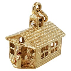 Vintage 14K Yellow Gold School House Charm