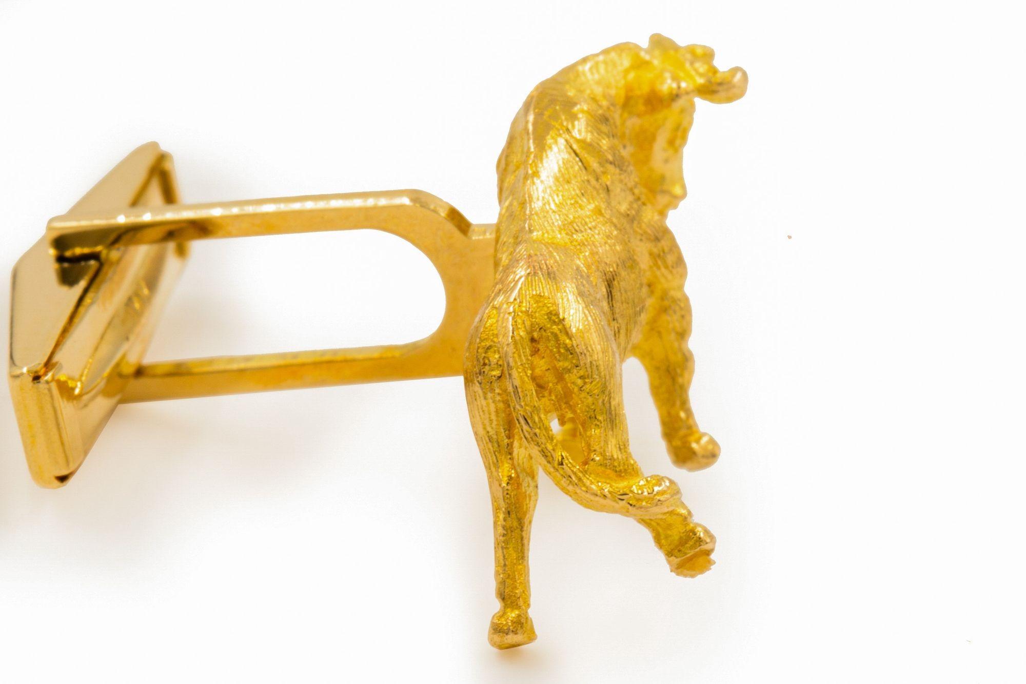 Boutons de manchette vintage en or jaune 14k sculptés d'un ours et d'un taureau