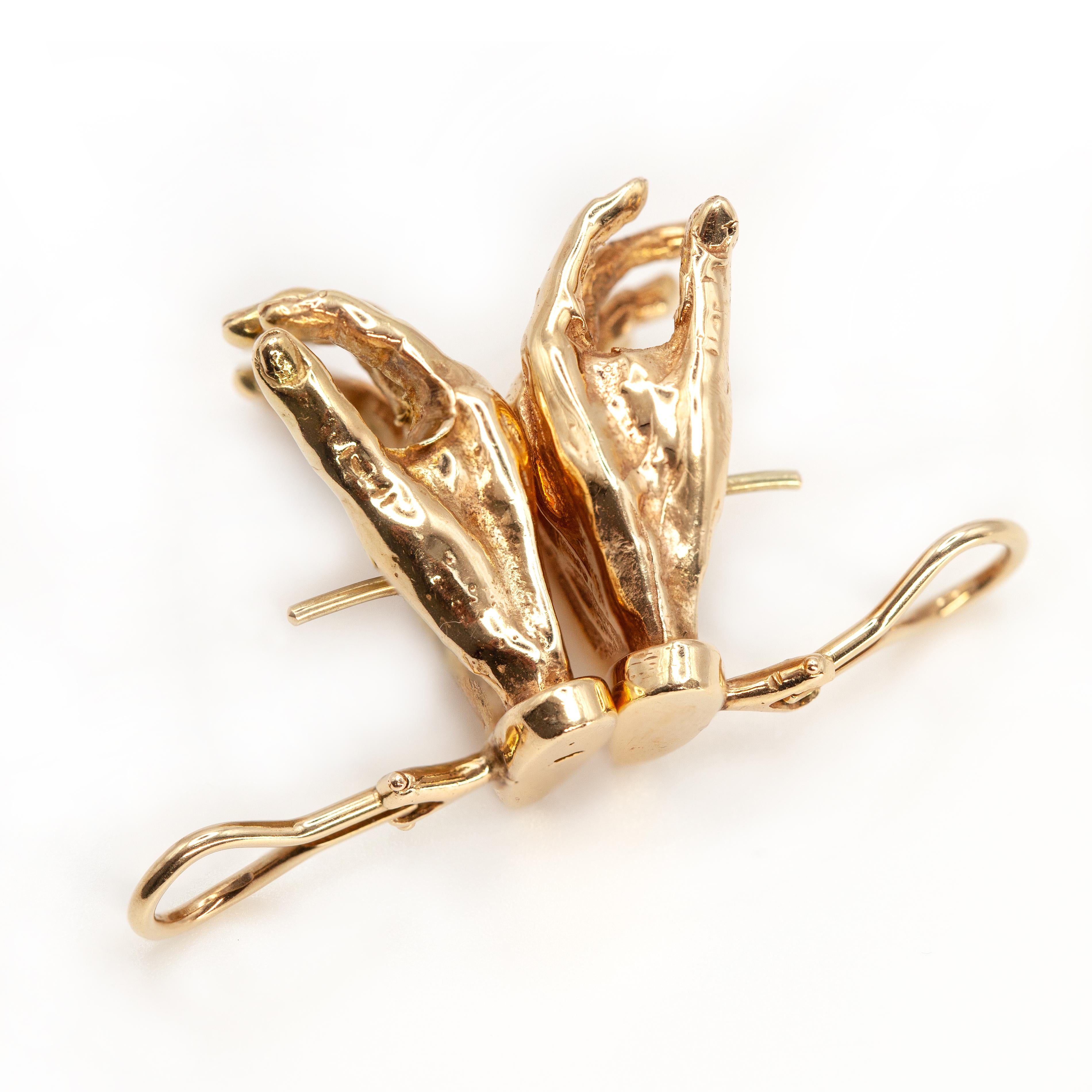Vintage 14K Yellow Gold Sculptural Hand Earrings For Sale 4