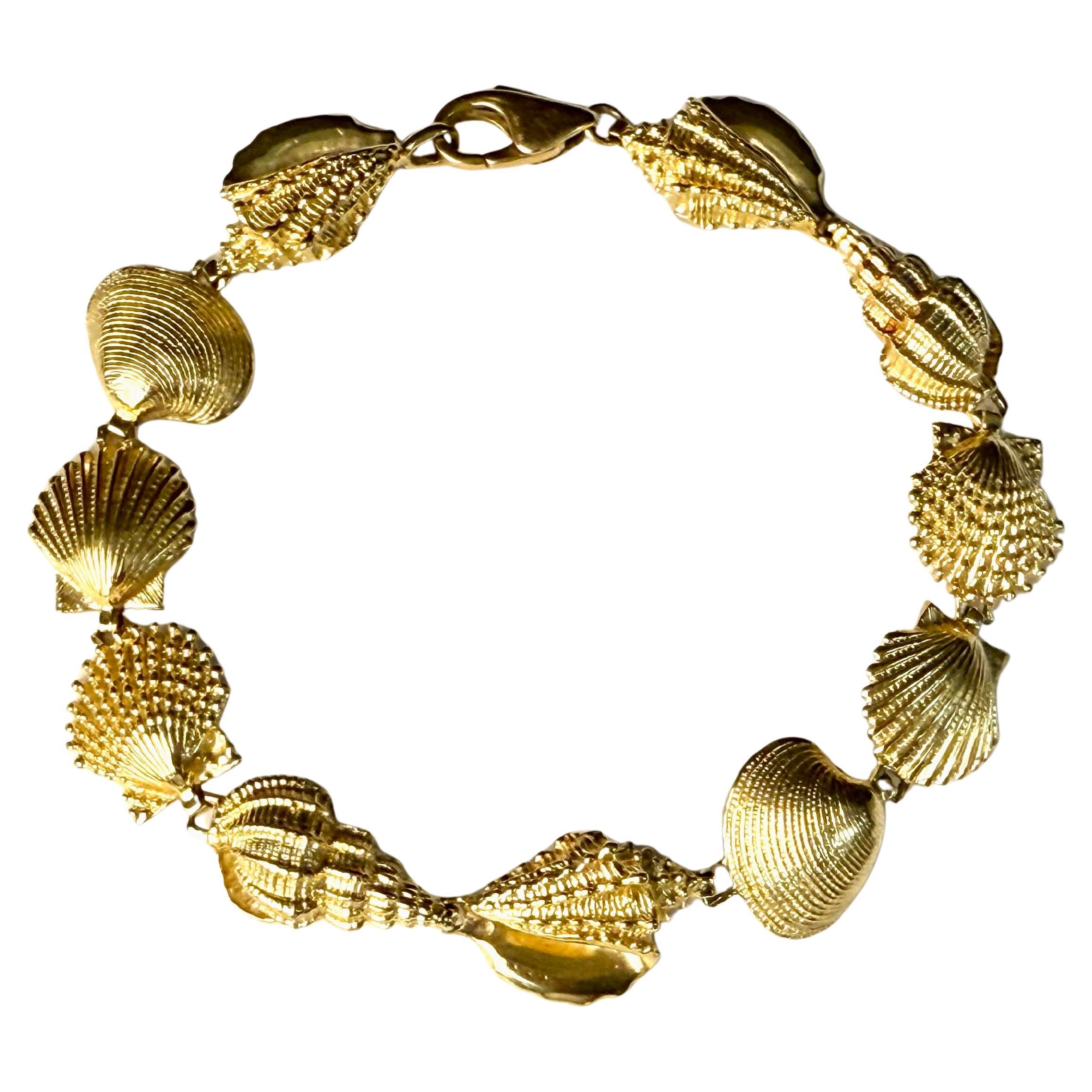 Vintage 14K Yellow Gold Seashell Bracelet