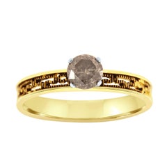 Vintage 14k Yellow Gold Set 0.87 Carat Round Salt & Pepper Diamond Ring