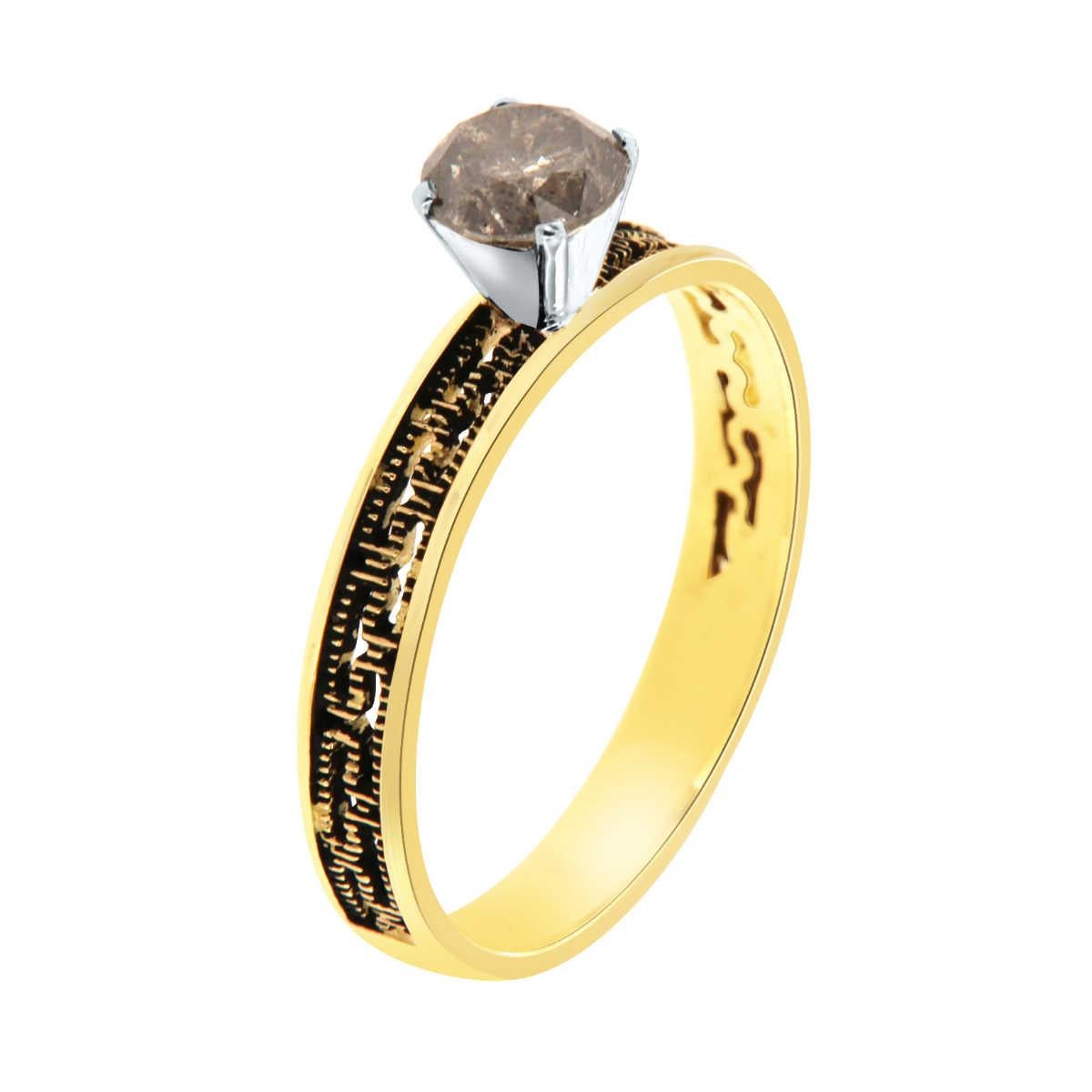 Ring aus 14 Karat Gelbgold mit 0,87 Karat rundem Salz- und Pfeffer-Diamant (Art déco) im Angebot