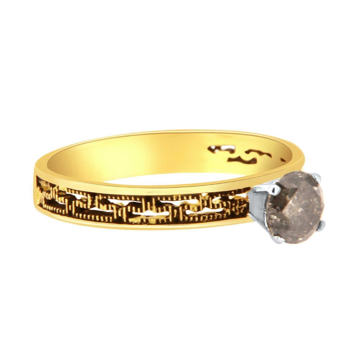 Ring aus 14 Karat Gelbgold mit 0,87 Karat rundem Salz- und Pfeffer-Diamant (Rundschliff) im Angebot