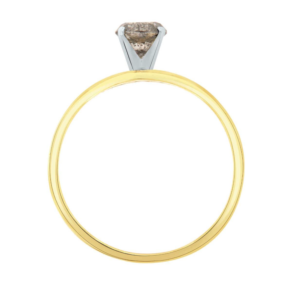 Ring aus 14 Karat Gelbgold mit 0,87 Karat rundem Salz- und Pfeffer-Diamant im Zustand „Hervorragend“ im Angebot in San Francisco, CA