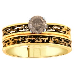 Ring aus 14 Karat Gelbgold mit 0,87 Karat rundem Salz- und Pfeffer-Diamant