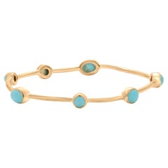 Vintage 14K Yellow Gold Seven-Stone Turquoise Bangle Bracelet