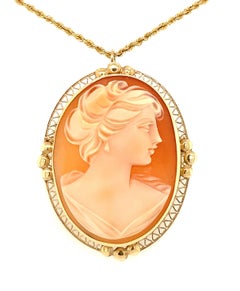 Vintage 14k Yellow Gold Shell Cameo 1960s Victorian Revival