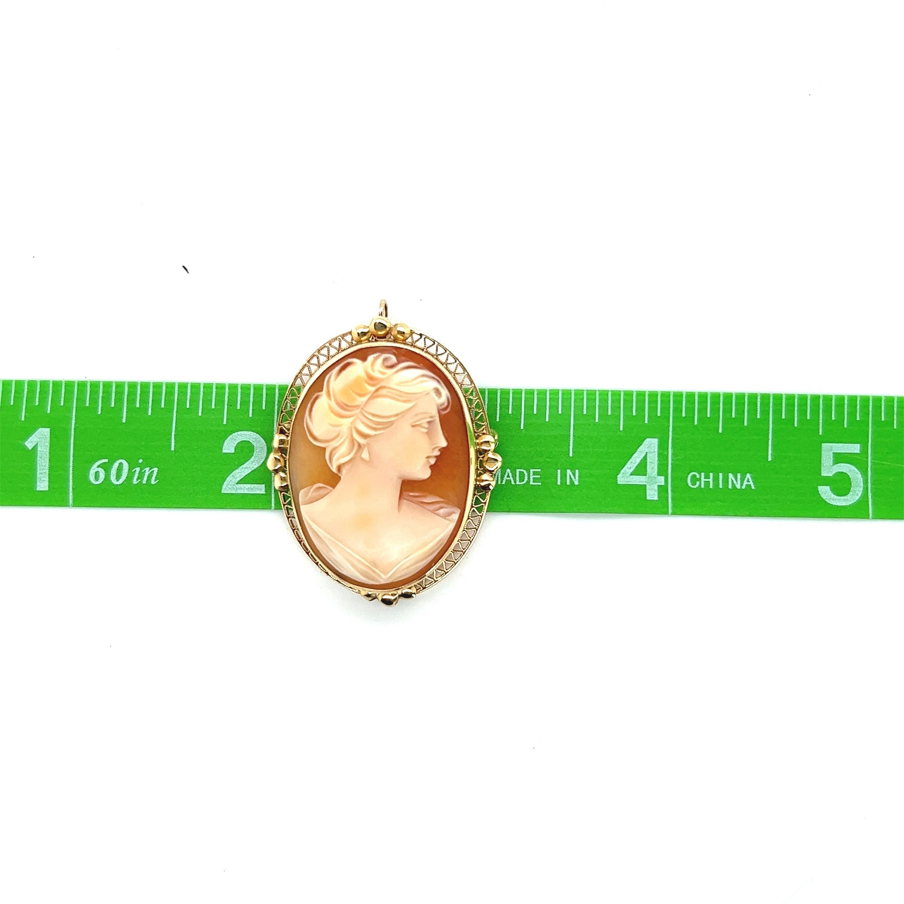Vintage 14k Yellow Gold Shell Cameo 1960s Victorian Revival 2