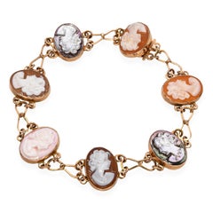 Vintage 14k Yellow Gold Shell Cameo and Mother of Pearl Cameo Bracelet