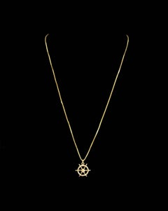 Vintage 14K Yellow Gold "Ship's Wheel" Pendant & Chain - Bahamas - Circa 1940