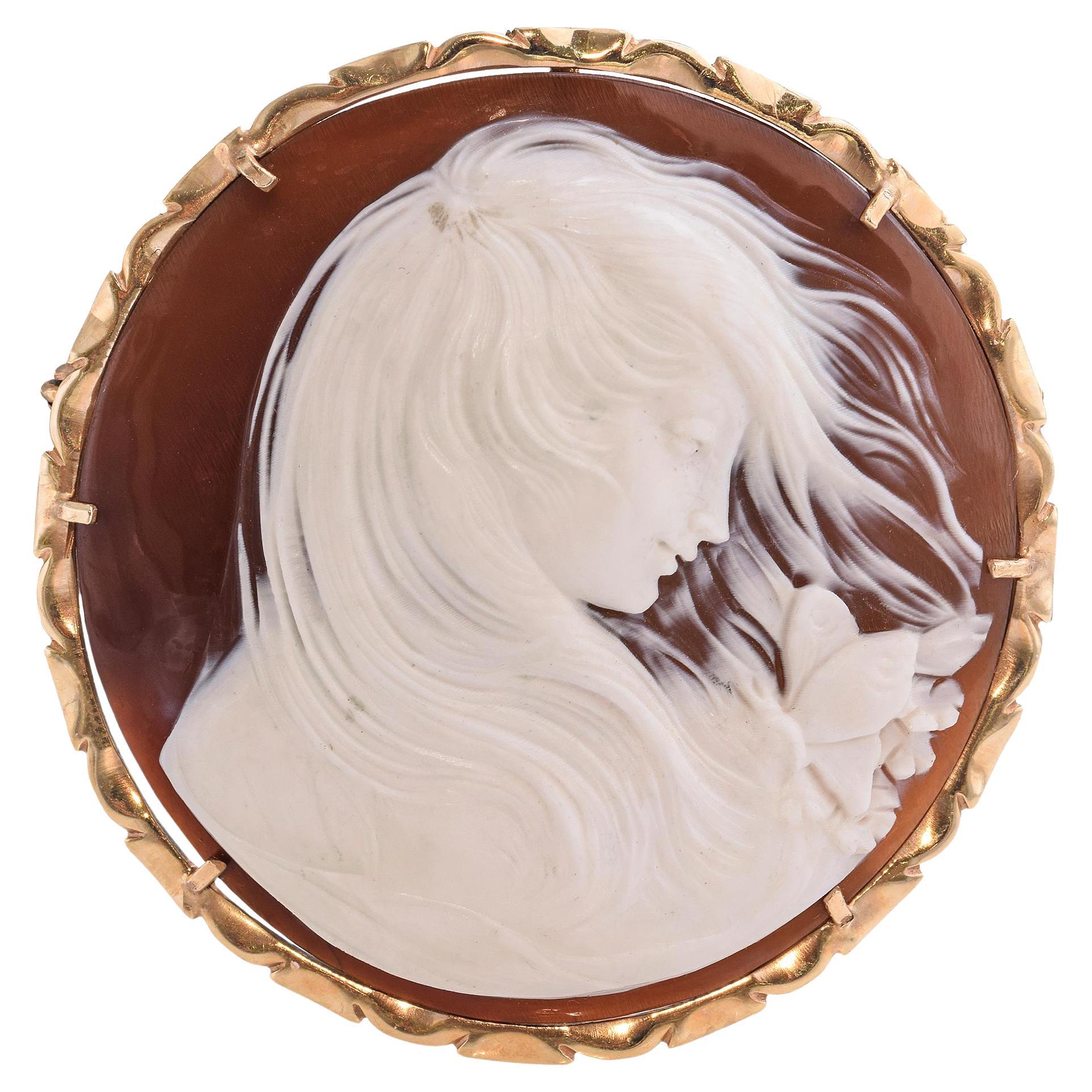 Vintage 14k Yellow Gold Signed G Noto "The Wind" Cameo Pendant Brooch