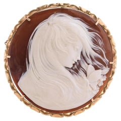 Vintage 14k Yellow Gold Signed G Noto "The Wind" Cameo Pendant Brooch