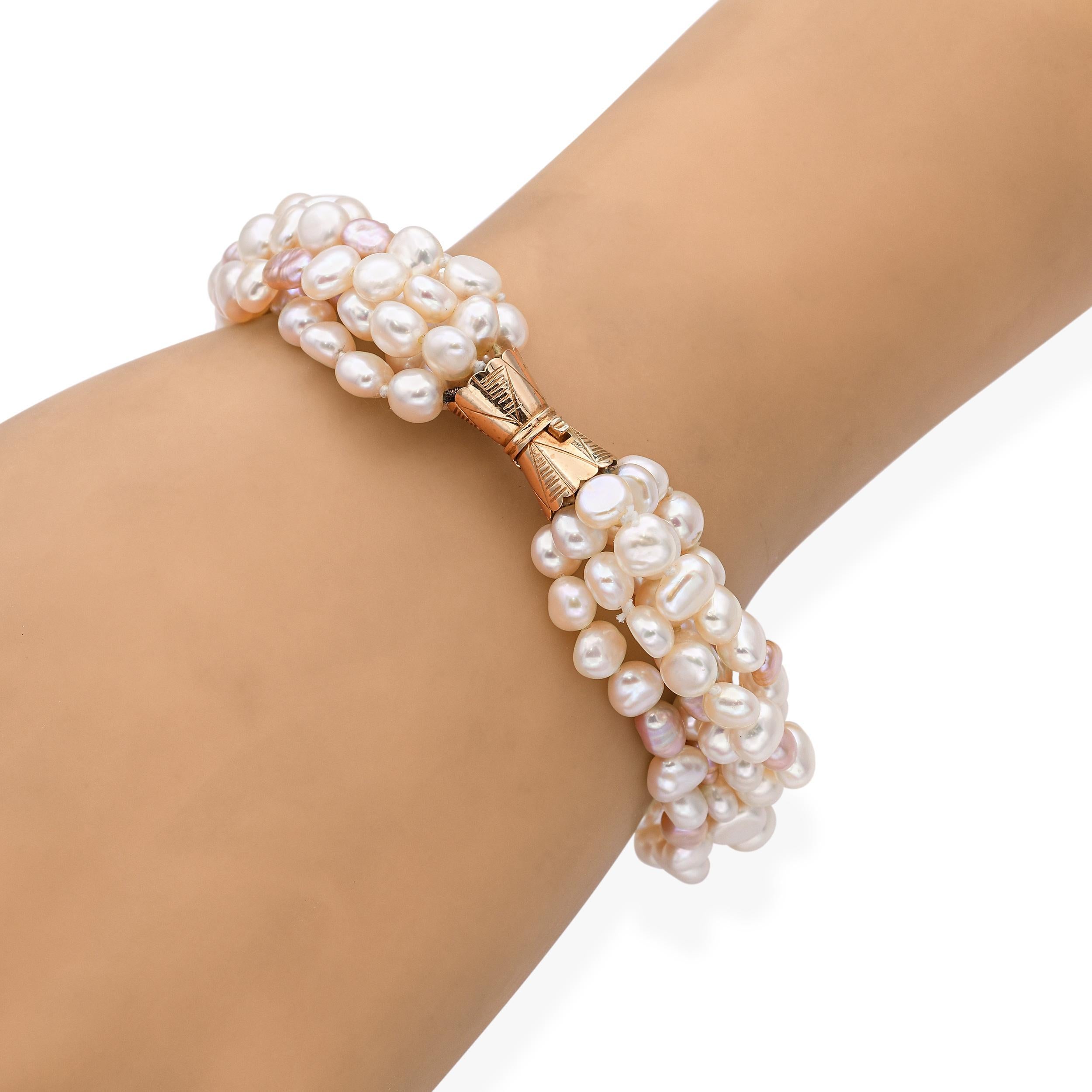Perlina Vintage By in oro giallo 14k Bracciale di perle a sei fili in vendita