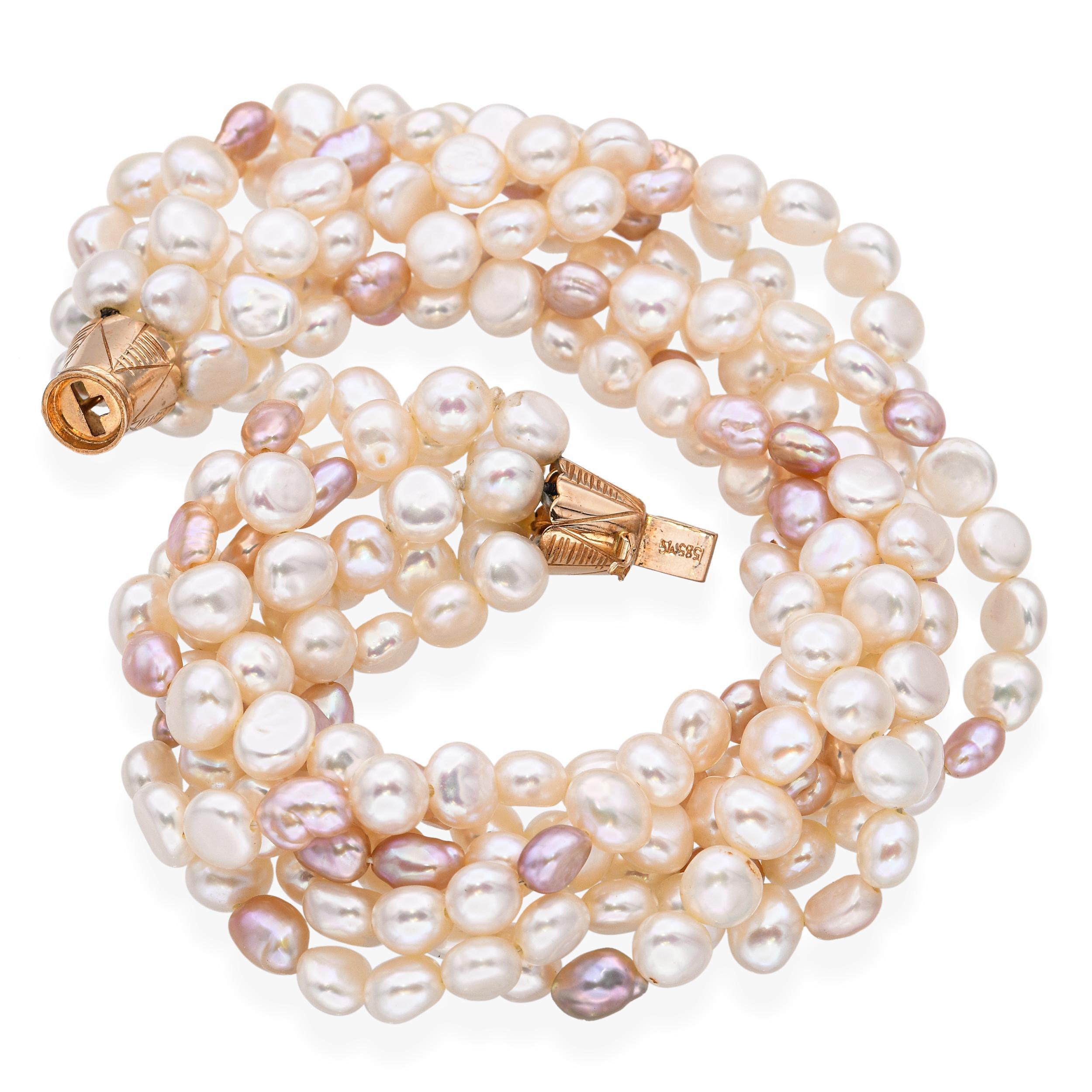 da uomo o donna Vintage By in oro giallo 14k Bracciale di perle a sei fili in vendita
