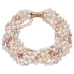 Vintage By in oro giallo 14k Bracciale di perle a sei fili