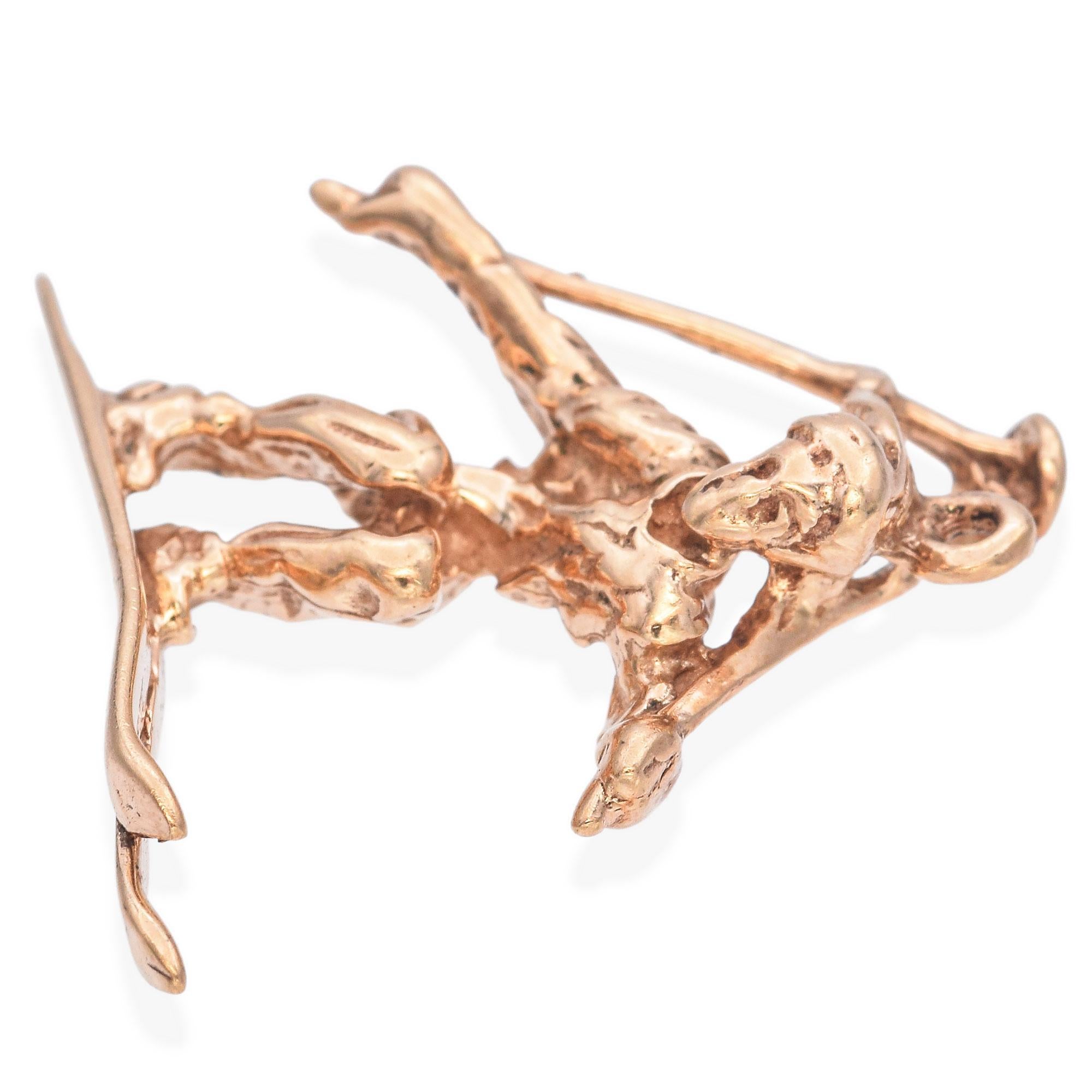 Women's Vintage 14K Yellow Gold Skiing Figure Charm