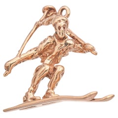 Vintage 14K Gelbgold Skifahren Figur Charme