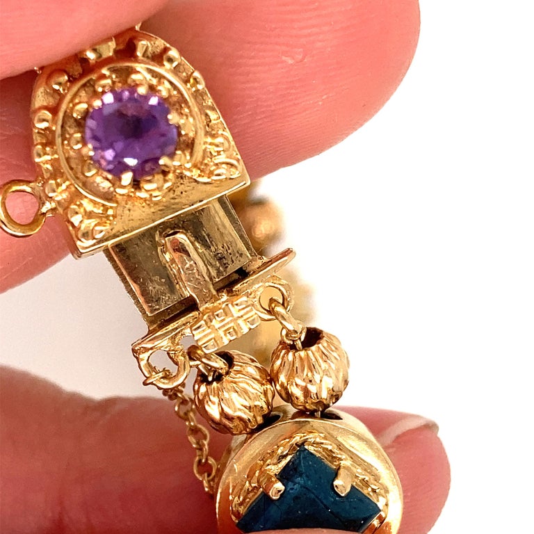 Vintage 14K Yellow Gold Slide Charm Bracelet For Sale at 1stDibs