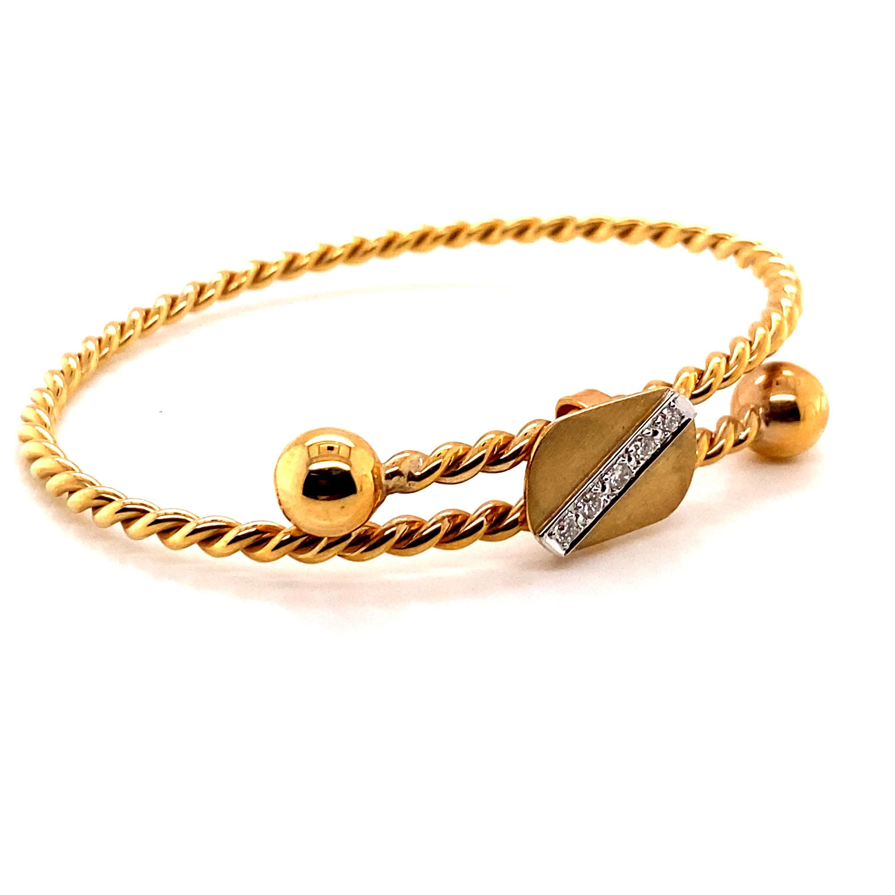 Bracelet jonc jonc vintage en or jaune 14 carats avec diamants Pour femmes en vente