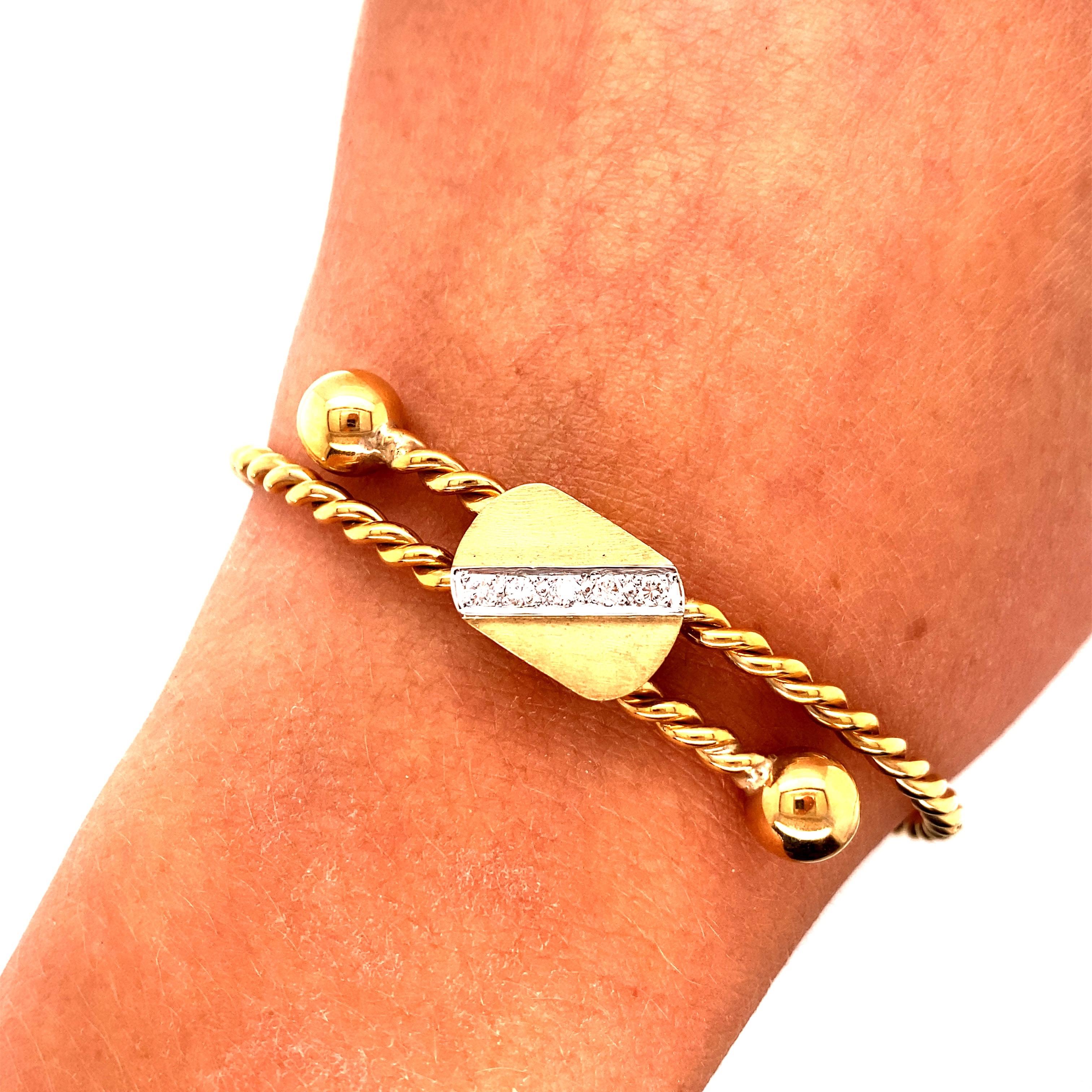 Bracelet jonc jonc vintage en or jaune 14 carats avec diamants en vente 1