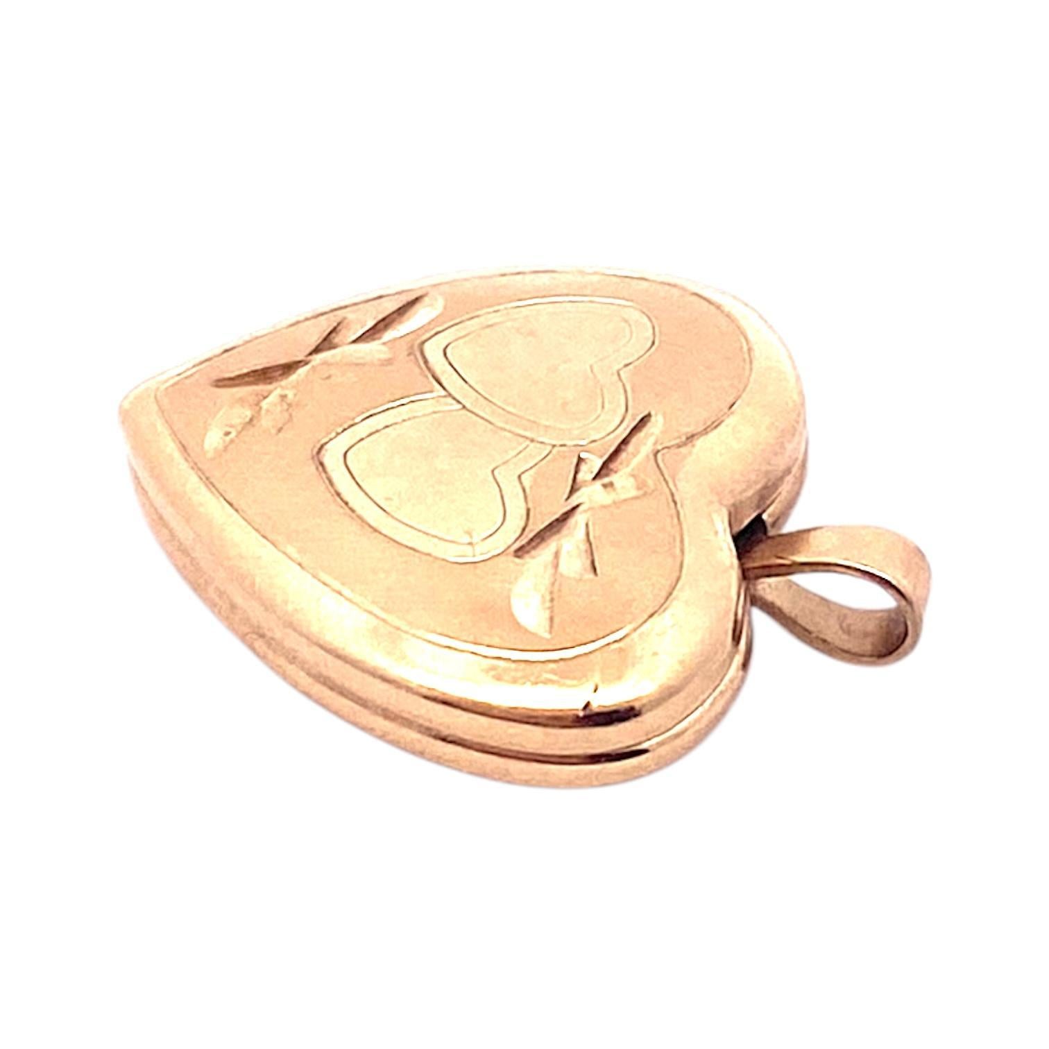 Women's Vintage 14K Yellow Gold Small Heart Locket Charm Pendant
